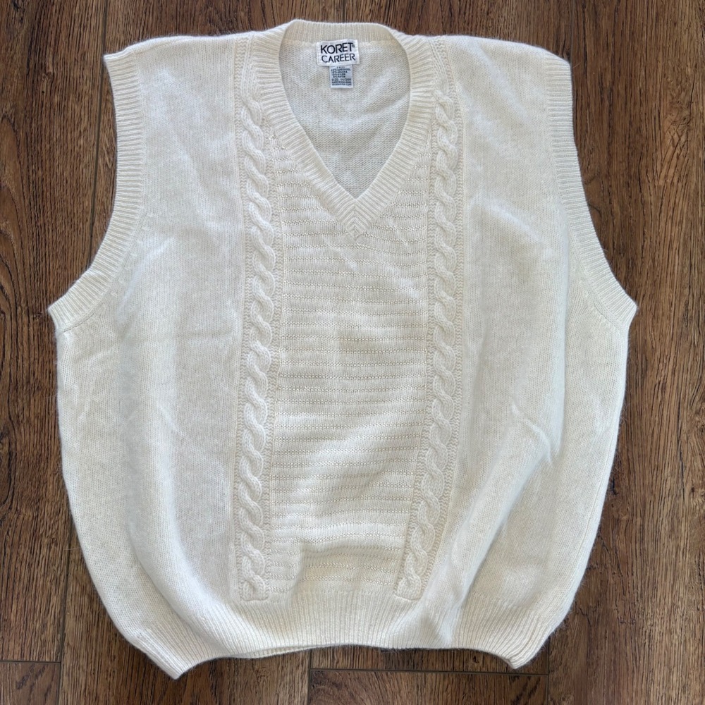 VTG 80s Koret Angora Lambswool V-Neck‎ Sweater Vest Plus Size 24W Retro 3X Ivory